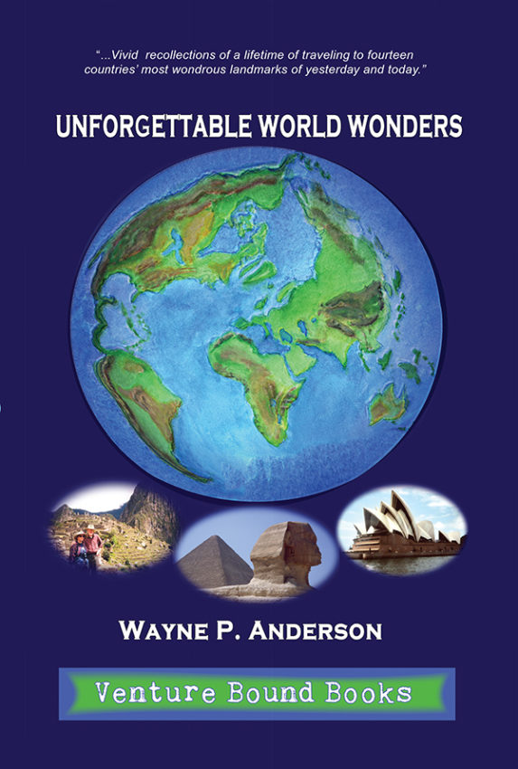Book cover featuring world wonders illustrations.